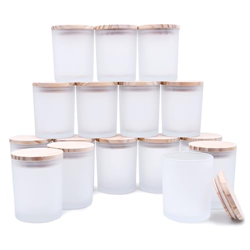 Image of SHOWIN Thick Candle Jars for Making Candles 16 Pcs, 7 OZ Empty Jars with Wood Lids for Candle Making, Sample Container, Frosted White