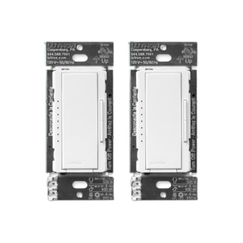 Image of Lutron Maestro PRO LED+ Dimmer Switch, 250W LED /500W ELV /400VA MLV, Neutral Optional, Single Pole /Multi-Location, 120V, MA-PRO-WH-2, White, 2 Pack