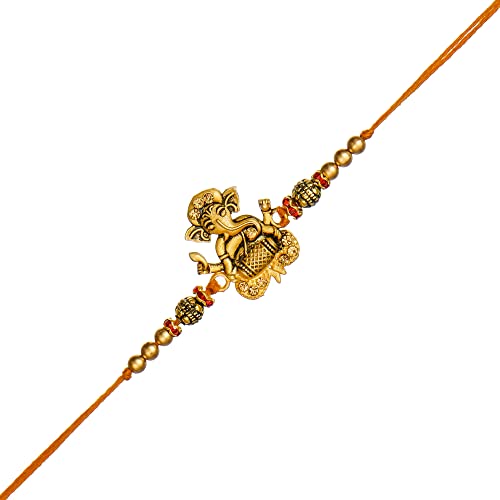 Image of eCraftIndia Set of 7 Rakhi Combo Hamper | Multicolor Om Ganesha Swastik Rudraksha Pearls Religious Designer Rakhis | Roli Chawal Pack