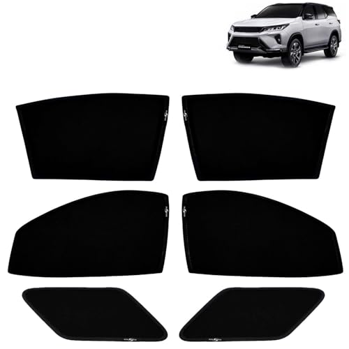 Image of KINGSWAY Car Sun Shade Curtains Only Compatible with Toyota Fortuner (2021 to 2025) | Z-Black Fix-Type (Non-Magnetic) | UV & Heat Protection | Pack of 6 Pcs