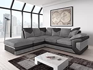 Amazing Sofas large grey corner sofa LARGE-DINO-CORNER-SOFA-GREY-BLACK-LEFT-HAND-SIDE-FOAM. Fire resistant as per British Standards, foam filled seats for comfort. (left arm side)