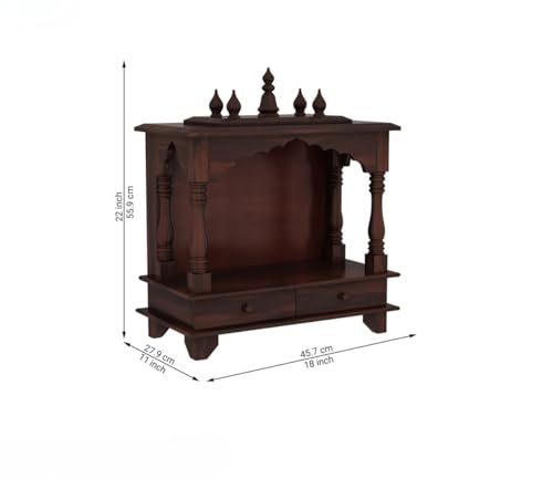 Image of MISAN Wooden Wall Mounted Temple, Traditional Indian Style, Sheesham Wood,Sheesham Wood Pooja Mandir for Home (Walnut)