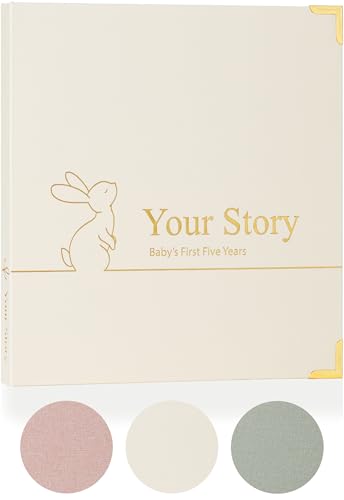 Image of Baby Book Keepsake Boy or Girl Timeless Baby Memory Book First 5 Years for Baby Shower Gender Neutral Baby Scrapbook New Mom Gift Baby Journal from Birth to Age 5 Milestone Book Beige