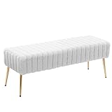Duhome Modern Faux Fur Ottoman Bench, Stitched Upholstered Bedroom Benches with Gold Legs, Entryway...