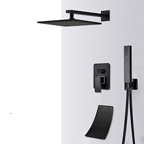 Robinet de douche noire encastrable avec pommeau 16 pouces et mitigeur monocommande en laiton LWX