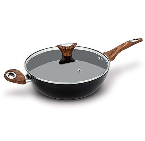 Phantom Chef 11" Deep Frypan 5 Qt Wok | Aluminum Body Non-Stick Ceramic Coating | With Soft Touch Stay Cool Handle | Dishwasher Safe | Non-Toxic Pfoa & Ptfe Free (Black) #TOP9