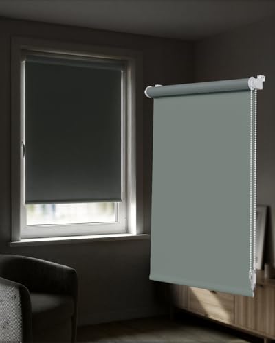 Victoria M. Tenebra Verdunkelungsrollo Klemmfix Rollo Fensterrollo, Sichtschutz, Verdunkelnd, Ohne Bohren inkl. Montagematerial, 130 x 160 cm, Grau
