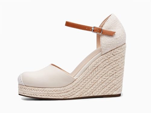 Image of FISACE Womens Summer Espadrille Heel Platform Wedge Sandals Ankle Buckle Strap Closed Toe Shoes