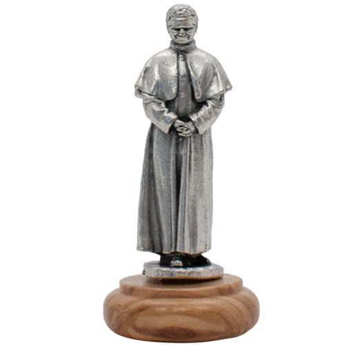 Estatua miniatura religiosa católica de 2.25 in con base de madera oliva