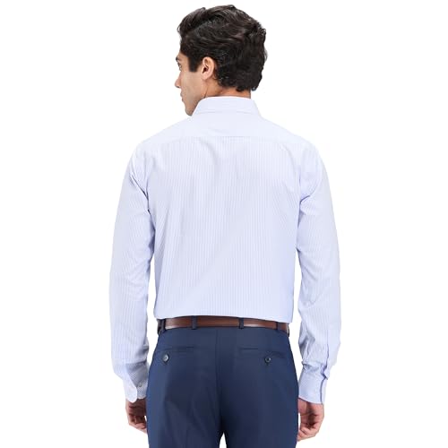 Image of Park Avenue Men's Slim Fit Stripe Pattern Cotton Blend Semi Cutaway Collar Full Sleeve Formal Shirt