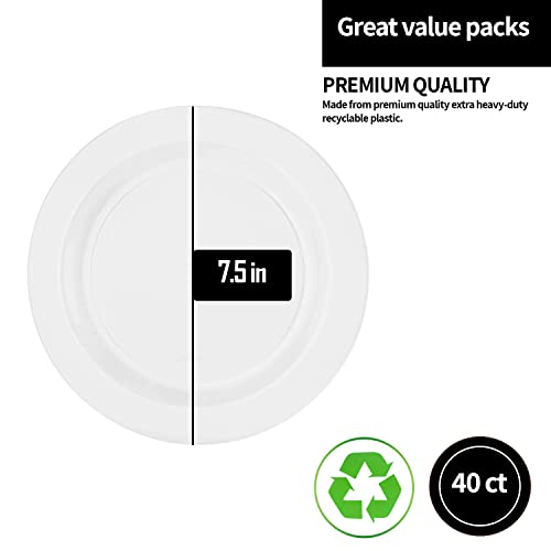 Premium Quality Heavyweight Plastic Plates China Like. Wedding And Party Dinnerware Plastic Plates 7.5 Inch, White/Pearl-Value Pack 40 Count #TOP1