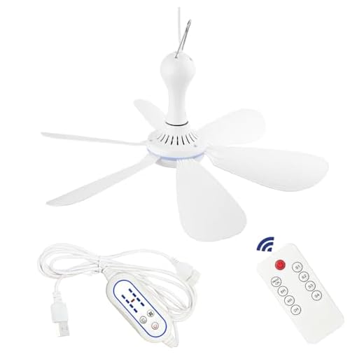 SCOOYEEES Silent USB Powered Ceiling Fan with Remote Control Timing 4 Speed, Quiet Small DC Plug in Ceiling Fan Hanging Fan for Camping Bed RV Tent Canopy Room