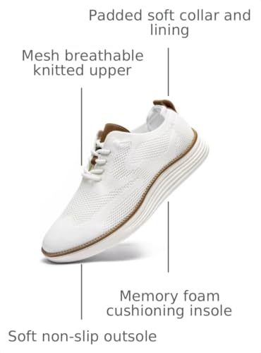 Image of KEEZMZ Mens Casual Dress Sneakers Fashion Walking Mesh Oxfords Shoes Business Work Lightweight Soft Sole White, 9.5