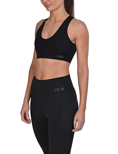 TCA Racerback Sports Bra for Women with Removable Pads, Wireless Seamless Racer Back Support Comfort – Yoga Sports Bra for Women - Black Stealth, S