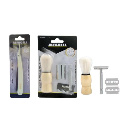 Kit Pincel e Aparelho De Barbear Inox Barbeador Completo