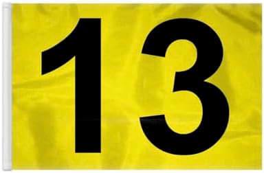 AGAS Numbered Golf Flags – 14 x 20 inch Numbered Flags for Golf Course No 13 – Yellow Putting Green Flags with Black Numbers – Golf Flag 13 – Outdoor Nylon 18 Hole Golf Flags Yellow & Black Putting Green Golf Flag Tube #13