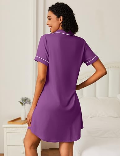 Image of Ekouaer Nightgowns for Women 2 Pack Button Down Sleepwear Short Sleeve Sleepshirts Soft Nightshirts Boyfriend Pajama Dress