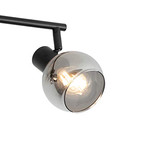 Qazqa vidro - Lampada da soffitto Art déco - 4 luce - L 77 cm - Nero - Art déco - Soggiorno I Camera da letto I Sala da Pranzo I Cucina