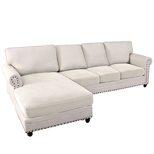 H.VERSAILTEX Sectional Couch Covers 4 Pieces Sofa Seat Cushion Covers L Shape Separate Cushion Couch Chaise Cover for Both Left/Right Sectional Couch (3 Seater + 1 Chaise, Ivory)
