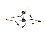UNITARY Brand Black Metal Sputnik Farmhouse Bedroom Semi Flush Mount Ceiling Light Fixture with 8 E26 Bulb Sockets, Hallway Light Fixtures Ceiling Mount, Industrial Close to Ceiling Light Fixtures
