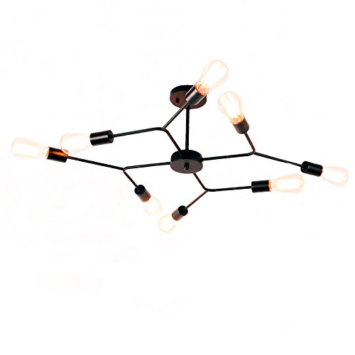 UNITARY Brand Black Metal Sputnik Farmhouse Bedroom Semi Flush Mount Ceiling Light Fixture with 8 E26 Bulb Sockets, Hallway Light Fixtures Ceiling Mount, Industrial Close to Ceiling Light Fixtures
