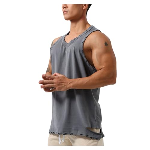 Regata masculina de cor lisa, gola V, rasgada, sem mangas, modelador corporal, Cinza escuro, XG