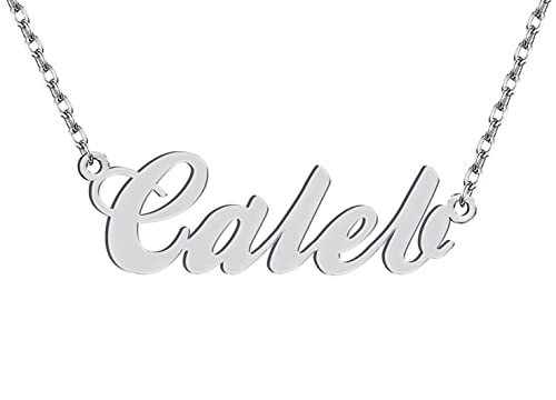 Dancing Wolf Silver Caleb Name Necklace Initial Charm Nameplate Necklaces for Womens Birthday Friendship Jewelry Stainless Steel