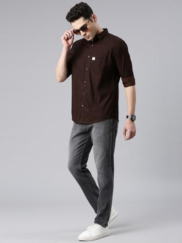 Image of Majestic Man Men's Comfort Slim Fit Pure Cotton Opaque Checked Casual Shirt