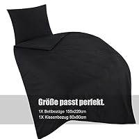 Soifox Bettwäsche 155x220 Schwarz bettwäsche-Sets aus Mikrofaser bügelfrei & knitterfrei - 1 mal Bettbezug + 1 mal 80x80cm Kissenbezug mit Reißverschluss – Ansicht 4