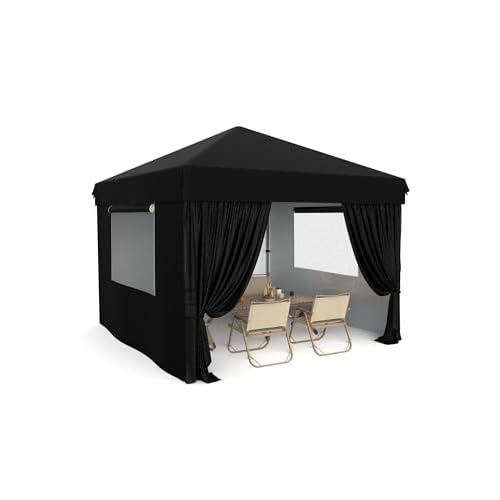 10x10 Pop Up Canopy with Removable 4 Sidewalls - Easy Up Camping Tent with One Button Push Setup - 1 Roller Bag, 3 Adjustable Height, 4 Weight Bags fo