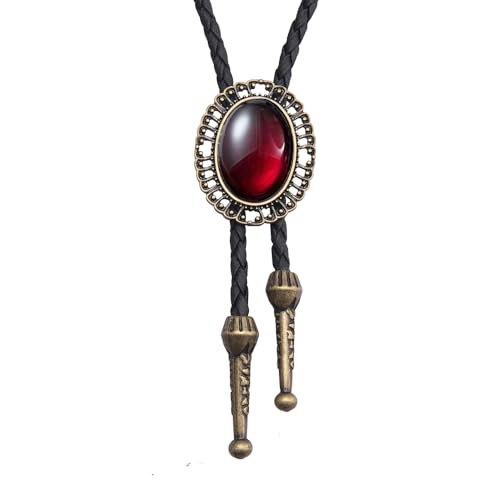 Image of AZORA Western Cowboy Bolo Tie Men Leather Necktie Leather Cord Turquoise Stone Bolo Ties for Men Women
