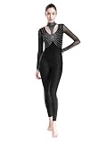 MSemis Mono de Gimnasia Rítmica para Mujer Traje de Deportivo Maillot Danza Ballet de Cuerpo Entero con Pedrería Brillante Disfraz de Bailarina Negro L