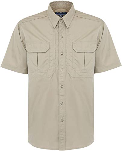 LA Police Gear LAPG Men's Tactical Short Sleeve Field Shirt, Uniform Shirts for Men, Lightweight & Comfortable Button Up Shirt - Khaki - Medium