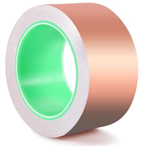 Funmo Cinta adhesiva para caracoles, lámina de cobre, 50 mm x 20 m, cinta de lámina de cobre conductora por ambos lados, cinta EMI Kapton, protección contra caracoles, lámina de cobre, autoadhesiva