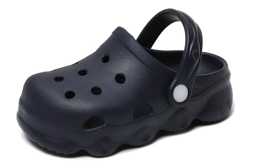 Image of INMINPIN Kids Cute Clogs Cartoon Garden Shoes Boys Girls Slides Slippers Indoor Outdoor Children Water Shower Beach Pool Sandals, Navy Blue, 12-12.5 Little Kids