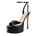 Only maker Women's Elegant Peep Toe Sandals Stiletto High Heel with Platform Ankle Strap Buckle Closure Patent Leather Black Size 12