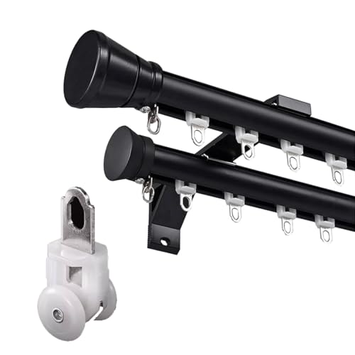Kit de riel de cortina doble de montaje en pared negro para ventanas de bahía, fácil instalación, barra de cortina para sala de estar y dormitorio, privacidad, solución decorativa de 6,4 m