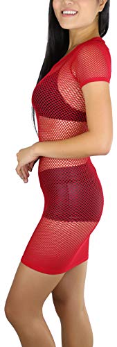 Image of ToBeInStyle Women's Stretch See Through Fishnet Novelty Mini Rave Party Dress