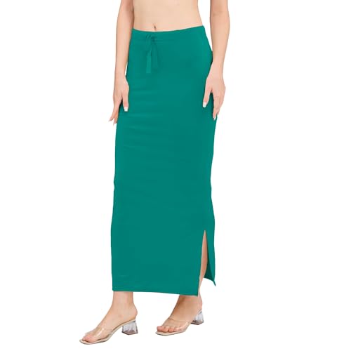 Image of DESI GIRL Satin Shimmer Stretchable Saree Shapewear Petticoat with Drawstring for Women | Mermaid fit Saree Petticoat with Side Slit for Easy Movement | Saree Shaper | Long inskirt