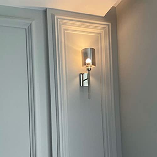 Aplique de pared LED con interruptor de cadena y pantalla de cristal para dormitorio 4