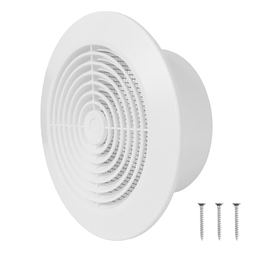 Repa Market Cubierta redonda de plástico blanco para ventilación de aire de 125 mm con malla protectora, cubierta de ventilación de techo, cubierta de conducto de ventilación de entrada/escape para