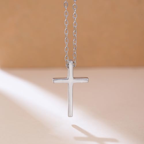 925 Sterling Silver Cross Necklace Dainty 18K Gold Vermeil Cross Pendant Simple Cute Necklaces for Women Trendy Jewelry 16+2" Hypoallergenic4
