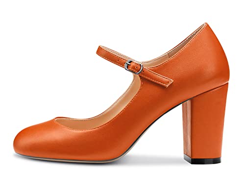 HEUIVZAR Women Pumps Mary Jane Round Toe Block Chunky Mid High Heel Ankle Strap Dress Shoes Office Party Wedding Matte 3 Inch2