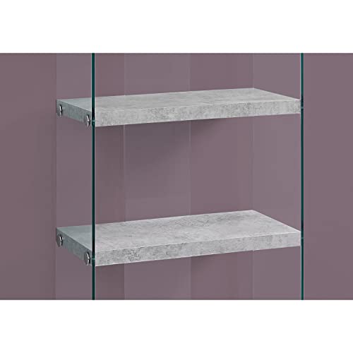 Monarch Specialties 3233 Bookshelf, Bookcase, Etagere, 5 Tier, 60" H, Office, Bedroom, Tempered Glass, Laminate, Grey, Clear, Contemporary, Modern Bookcase-60 Cement, 24" L X 12" W X 58.75" H #TOP4