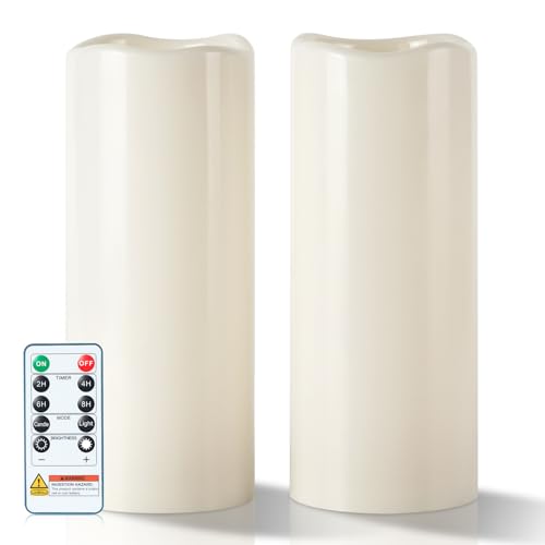 Image of 5plots Large Waterproof Flameless Candles 4 inchx10 inch White LED Pillar Set of 2