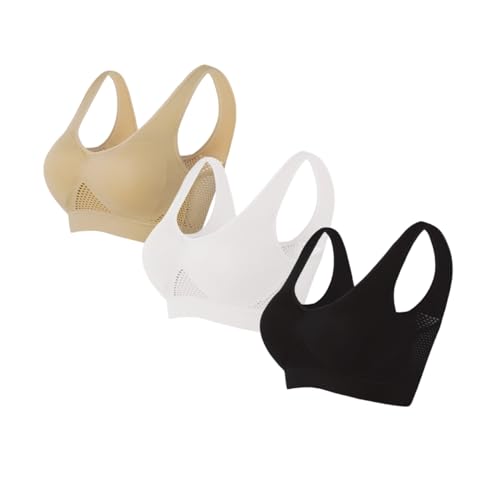 Breathable Anti-Sagging Breasts Sports Bras for Women Plus Size Wireless Bras, Cooling Comfort Mesh Bra with Cooling (3Pcs-8,2XL