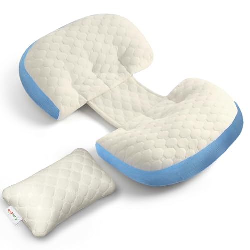 Image of OYO BABY Pregnancy Pillow H-Shape Adjustable Maternity Pillow | Velcro-Fit Belly & Back Support for Side Sleeping | Relieves Waist, Hip & Back Pain | Compact Pregnancy Support Pillow for Comfort- Blue