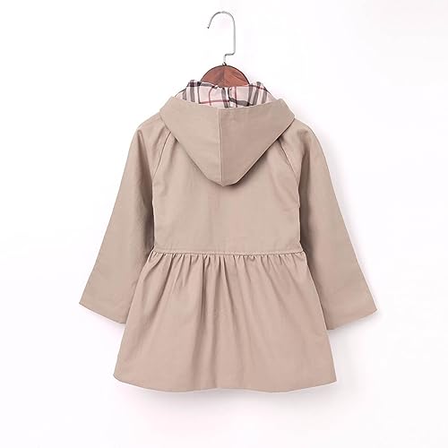 Kids Girls Outdoor Windproof Jacket Solid Color Button Hoodie Snow Clothing Fall Winter Jacket Sports (Khaki, 5-6 Years)4