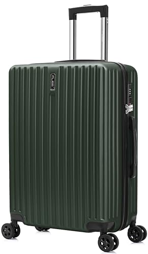 FLIEE Medium Suitcase 4 Wheels Hard Shell | Lightweight Suitcase Medium Size | Aluminum Telescopic Handle | TSA 3 Digit Combination Lock | 4 Dual Spinner Wheels | Hand Luggage (Green, Medium 24'')