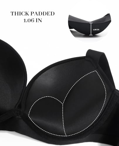 Image of Upushall Push Up Thick Padded T Shirt Bra Underwire Support Plunge Everyday Bras for Women Add 2 Cup